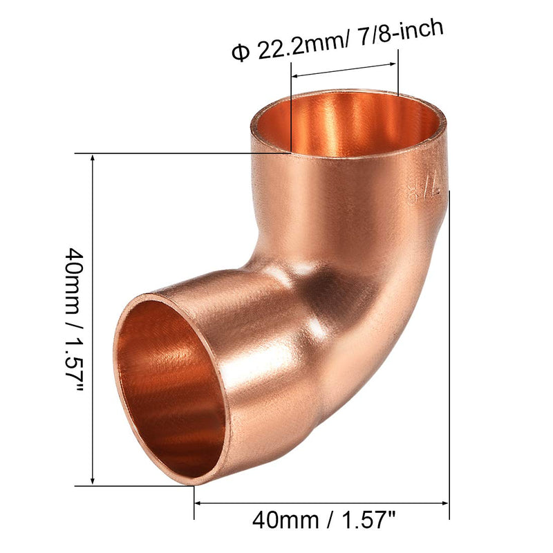 uxcell 7/8-inch(22.2mm) ID 1mm Thick 90 Degree Copper Elbow Short-Turn Copper Pipe Fitting Conector for Plumbing 3pcs - NewNest Australia