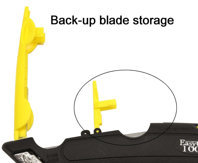 Modern Box Cutter, extra tape cutter at back, dual side edge guide, 3 blade depth setting, 2 blades and holster - Yellow Color 2000N - NewNest Australia