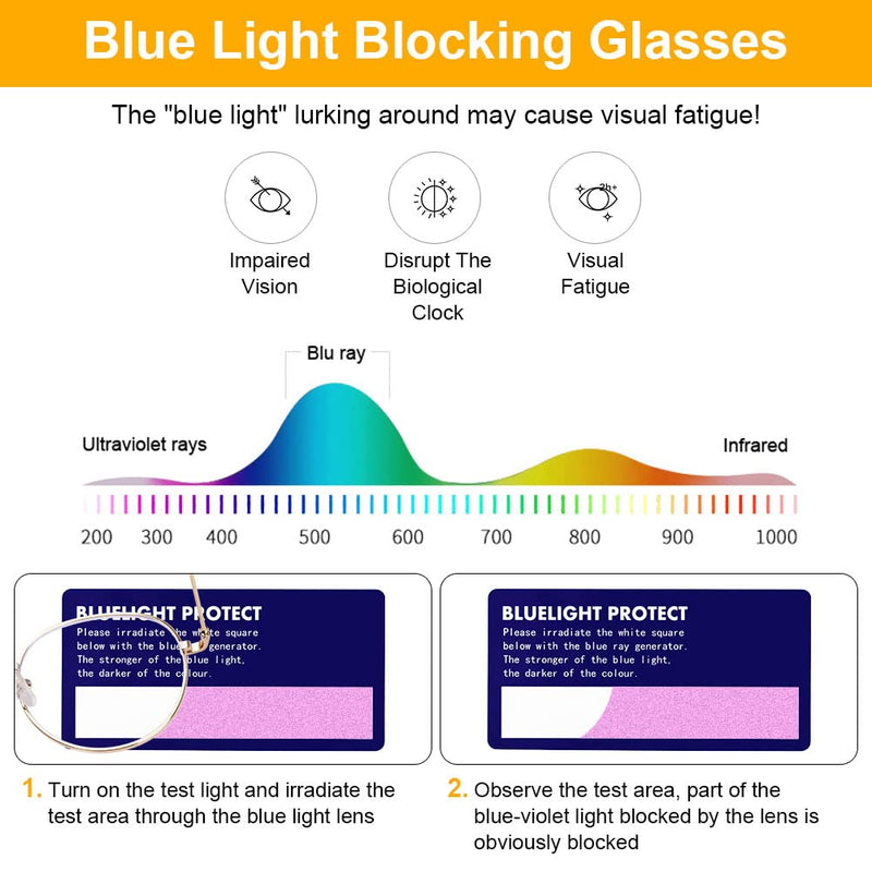 ACWOO Blue Light Filter Glasses, Set of 2 Round Anti Blue Light PC Gaming Glasses Fashion Glasses, Metal Blue Light Blocking Glasses, Retro Without Strength Blue Filter Glasses for Women Men (Gold + Black) Round (Gold + Black) - NewNest Australia