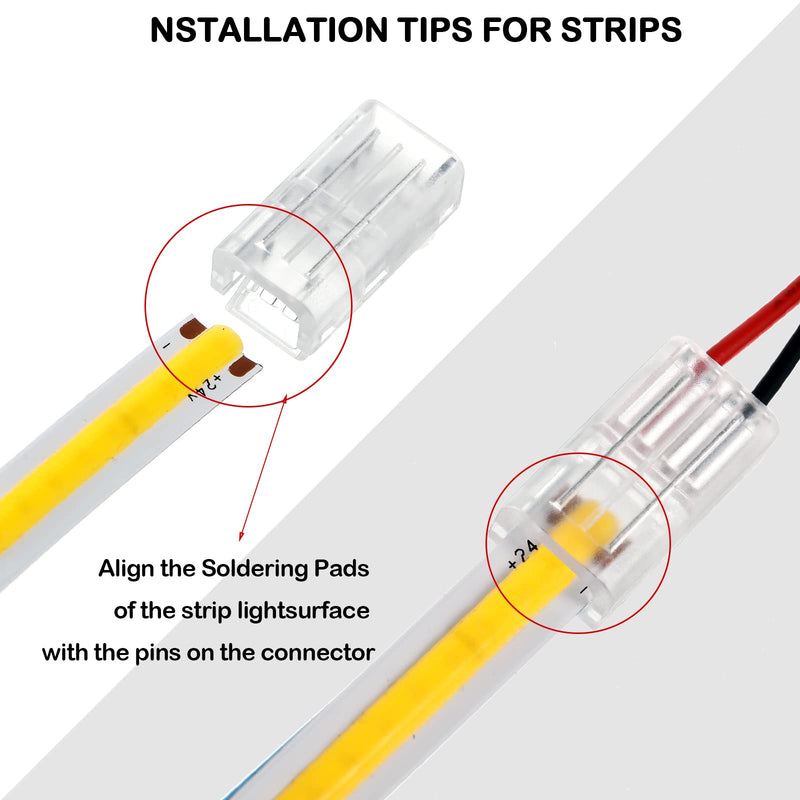 COB LED Strip to Wire Connector 20 Pieces Waterproof LED Adapter Connectors Transparent Solderless LED Light Strip Connectors for Strip Light Unwired Gapless Track Lighting Connector, 2 Pin 8 mm - NewNest Australia
