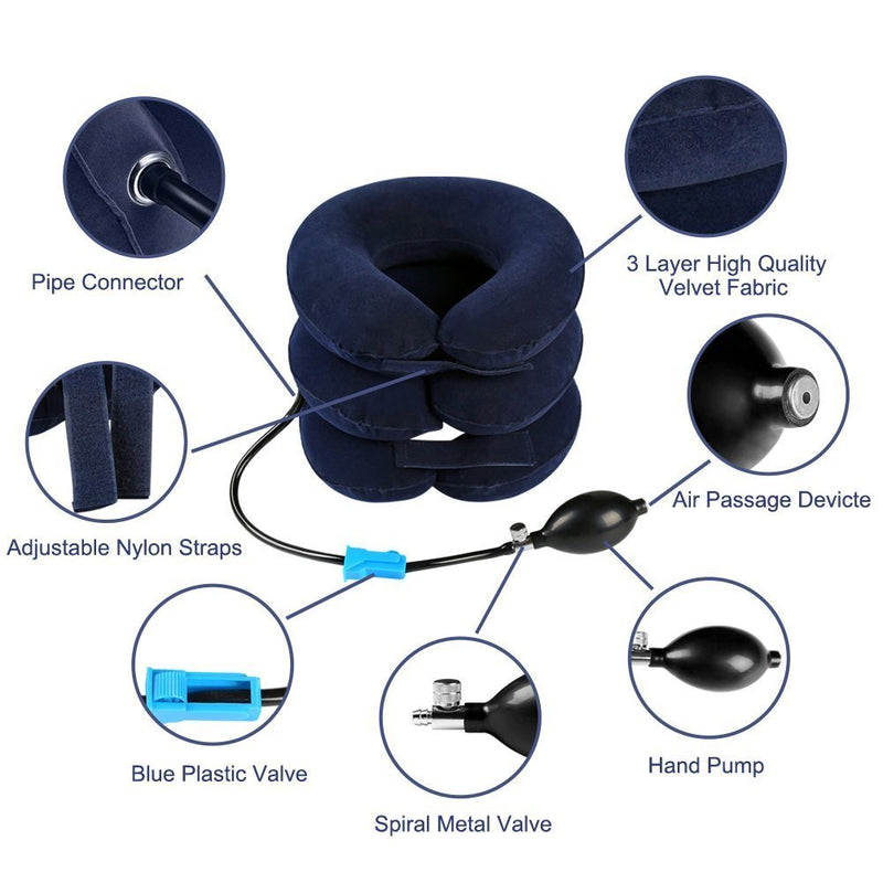 Cervical Neck Traction Device Inflatable Neck Stretcher, Easy to Use for Chronic Neck and Shoulder Pain Relief, Neck Cervical Brace Collar Pillow for HOM Blue - NewNest Australia