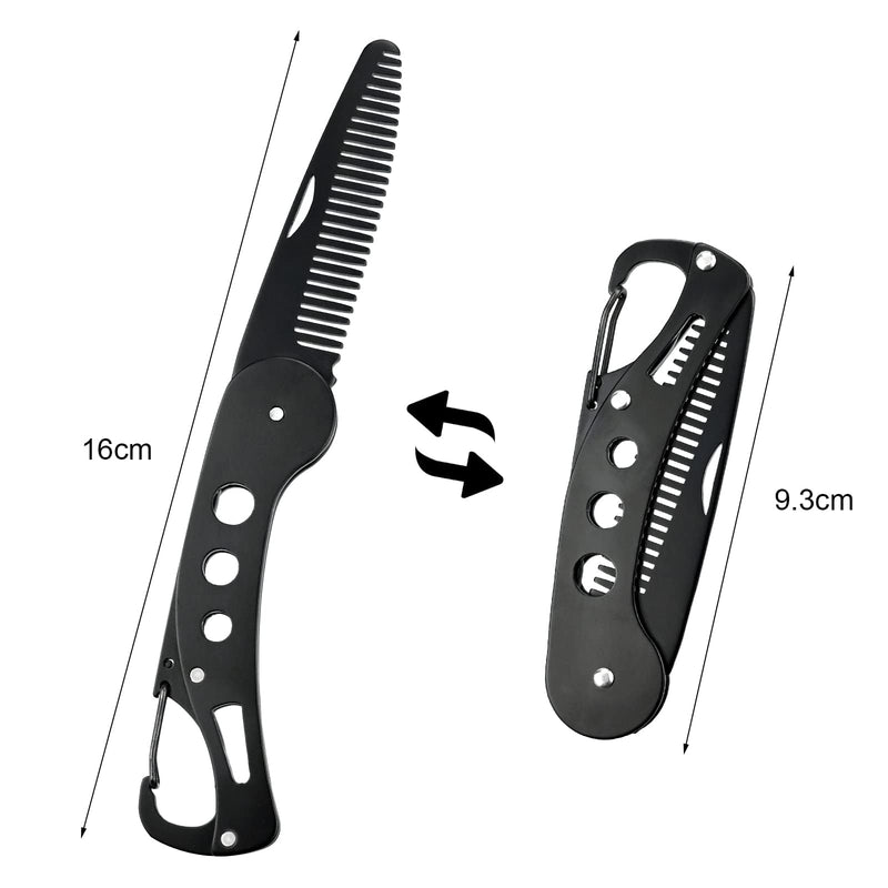 Beard Comb, Stainless Steel Antistatic Foldable Pocket Comb, Creative Knife Style Care Comb Mustache Styling Comb Beard Comb for Combing & Grooming Hair, Beards and Mustaches（9.5 * 3 * 1.5cm） - NewNest Australia