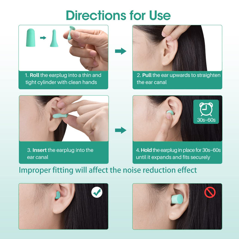Ear Plugs for Sleep, Super Soft Foam Ear Plugs, 38 db Highest SNR, 60 Pairs Reusable Foam Earplug, One Size Fits virtually Every Wearer for Sleeping, Travel, Motorcycle, Loud Noise etc-Tiffany Green - NewNest Australia