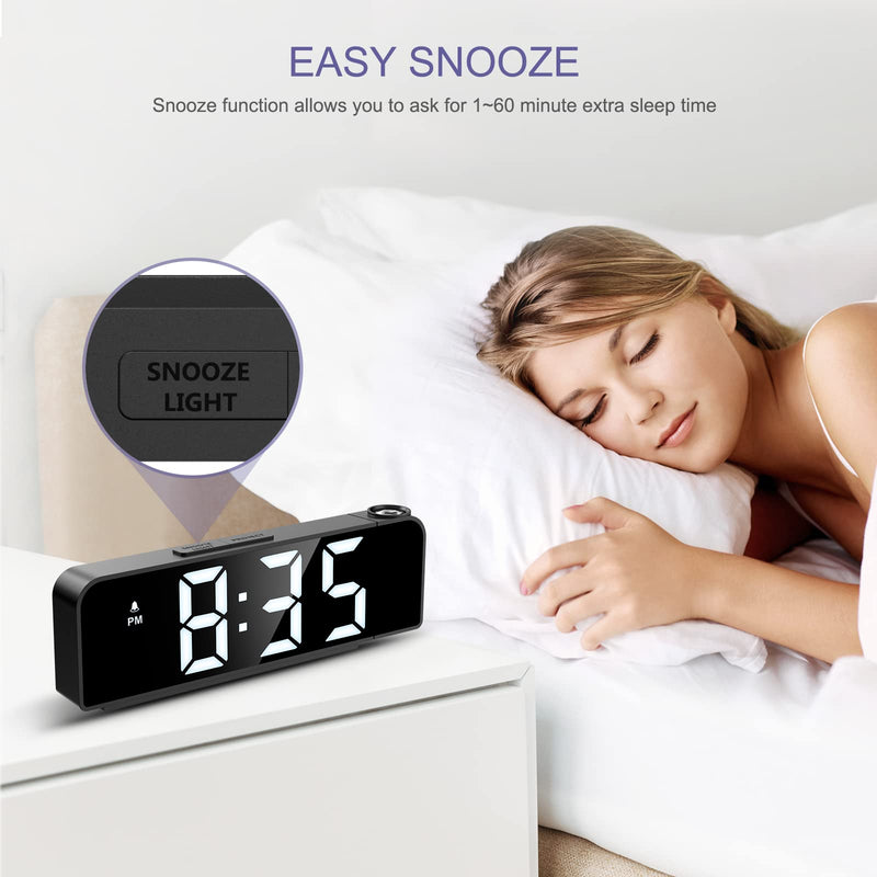 JXTZ Projection Alarm Clock, Alarm Clocks with Projection on Ceiling with 7.9" Large Display, LED Digital Clock with 4 Level Brightness, Snooze, Night Mode, Temperature, Clock for Bedroom Living Room - NewNest Australia