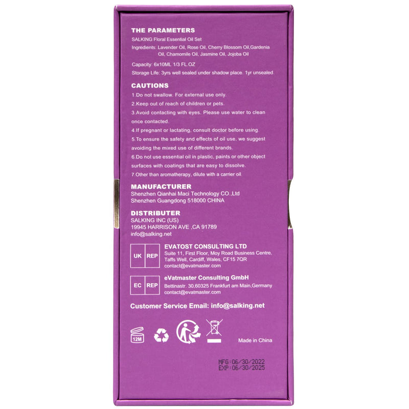 Salking Essential Oils Set, Aromatherapy Fragrance Oil Gift Set, 100% Pure Fragrance Oils For Diffusers, Humidifier, Massage, 6 X 10 Ml (Lavender, Rose, Cherry Blossom, Jasmine, Gardenia, Chamomile) - NewNest Australia