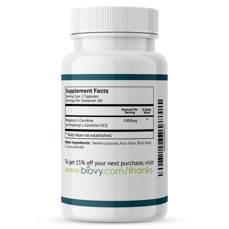 High Absorption Propionyl-L-Carnitine (PLCAR) by Biovy™ - No Artificial Fillers - Effective Propionyl L Carnitine HCL Supplement to Support Blood Circulation - 120 Capsules - NewNest Australia
