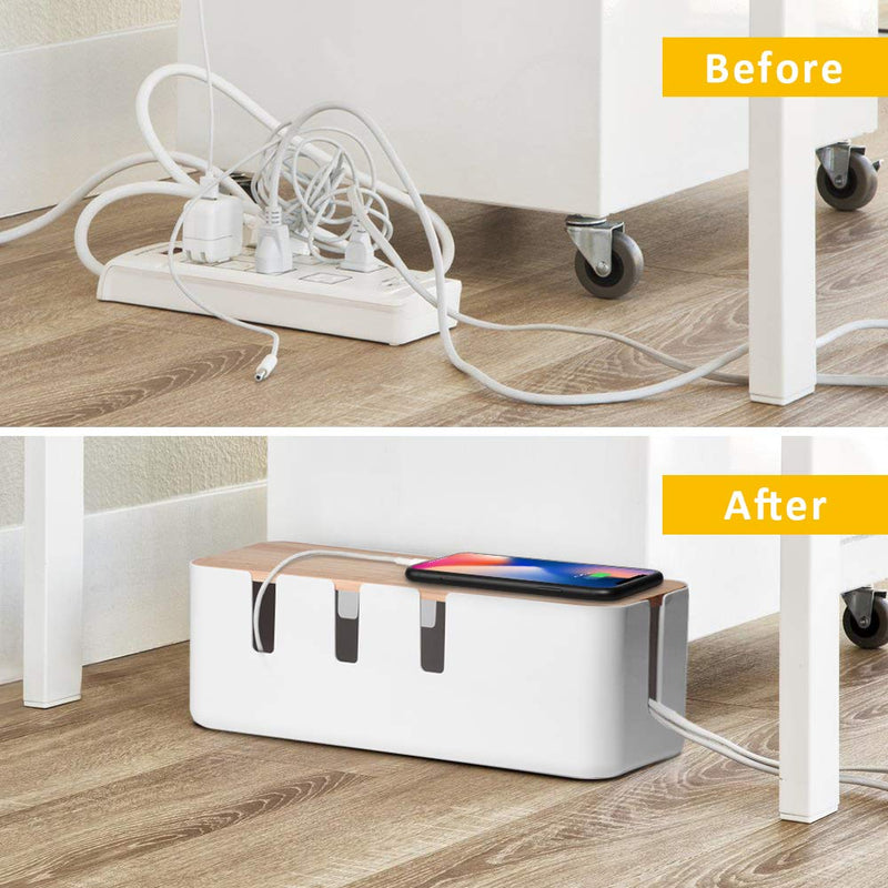 Cable Management Box by Baskiss, 12x5x4.5 inches, Wood Lid, Cord Organizer for Desk TV Computer USB Hub System to Cover and Hide & Power Strips & Cords - NewNest Australia
