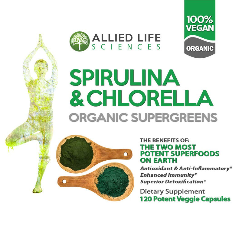 Allied Life Spirulina and Chlorella | Organic Chlorophyll Vegan Protein Powder Green Superfood | 120 Capsules 120 Count (Pack of 1) - NewNest Australia