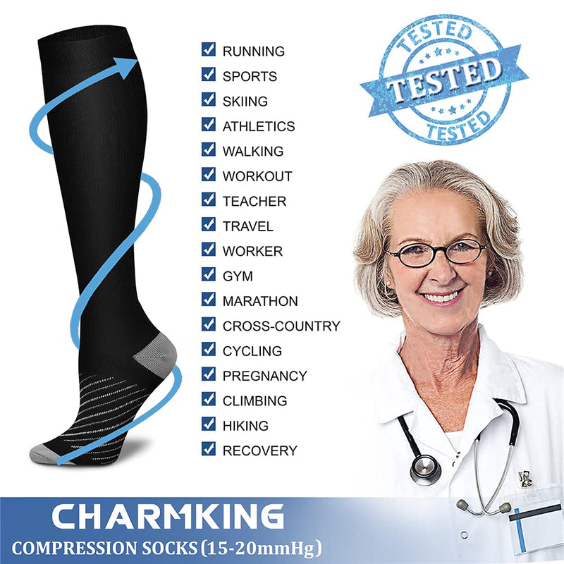 CHARMKING Copper Compression Socks for Women & Men Circulation (8 Pairs)15-20 mmHg is Best Support for Athletic Running Small-Medium 01-black/Grey - NewNest Australia