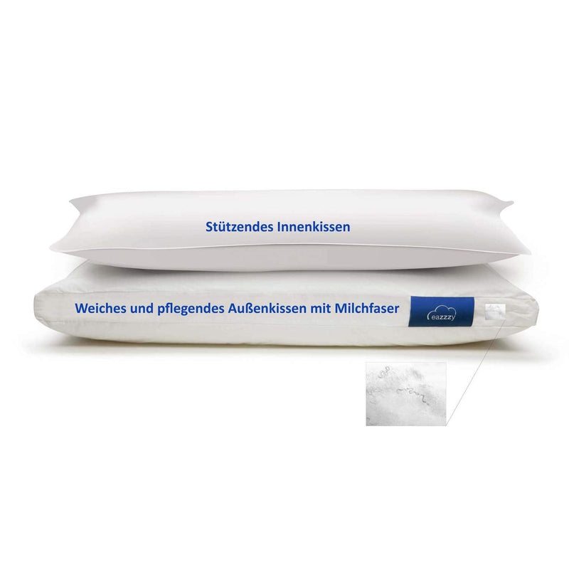 Genius Eazzzy Pillow 80 X 80 Cm - Orthopedic Sleeping Pillow For Peaceful Sleep With Allergy Sufferers Cover Made Of Aloe Vera + Milk Fibers Washable And Suitable For Tumble Dryer - NewNest Australia