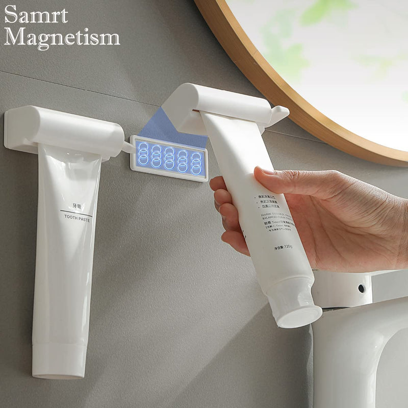 Udqyq 2 X Rolling Toothpaste Tube Squeezer With Magnetic And Super Sticky Pad, Wall Mountable Toothpaste Squeezer Dispenser, Space-Saving, Suitable For Bathroom Washroom (White Wall Mounting) - NewNest Australia