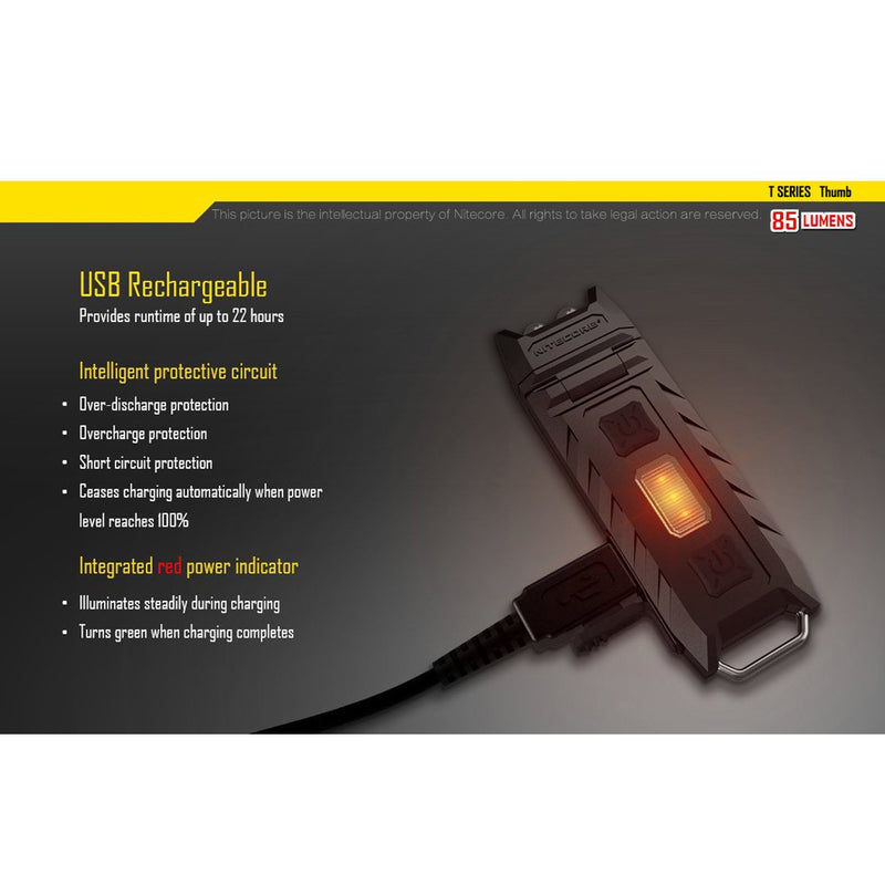 Nitecore Thumb 85 Lumens USB Rechargeable White & Red LED Keychain Light - Tiltable Work Light with Clip and a LumenTac USB Charging Cable - NewNest Australia