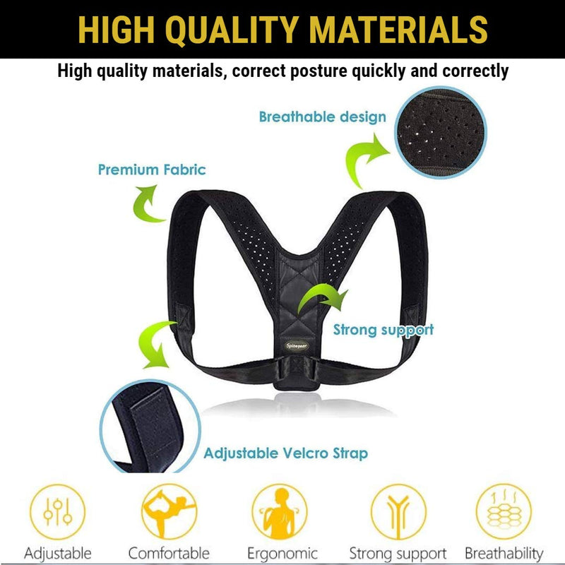 Spinegear Posture Corrector Adjustable back brace, back support, shoulder straps slouching corrector, upper back harness posture back straightener Pain Relief For Men And Women black M - NewNest Australia