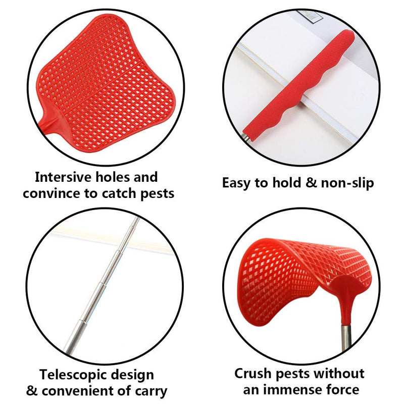 foxany Fly Swatters Extendable, Durable Plastic Fly Swatter Heavy Duty Set, Telescopic Flyswatter with Stainless Steel Handle for Indoor/Outdoor/Office (3 Pack) - NewNest Australia