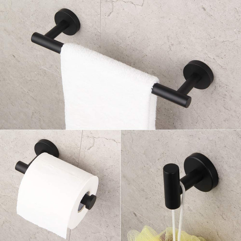 GERZ Bathroom Hardware Accessories Sets Black Matte SUS304 Stainless Steel Bath Shower Set 3-Pieces(Robe Hook Toilet Paper Holder Towel Bar) Contemporary Style - NewNest Australia