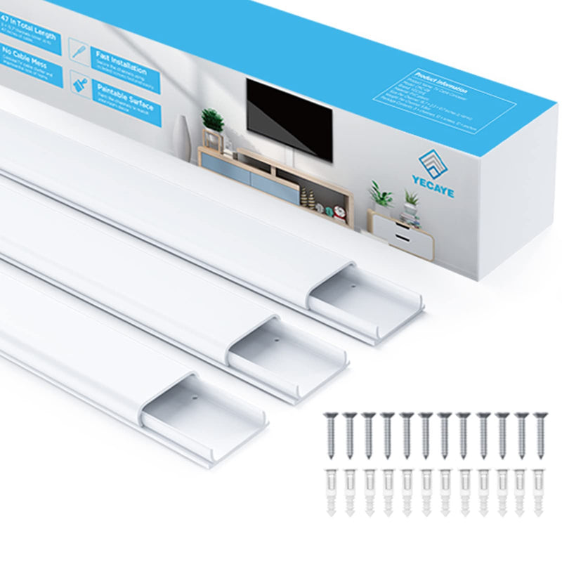 47inch Cord Hider Wall Mounted TV, Yecaye TV Cord Cover, Pre-drilled Wire Hiders for TV on Wall, Paintable Cable Cover Wall, Wire Cover White, 3 X L15.7in W2.36 H0.75, CMC-08 - NewNest Australia