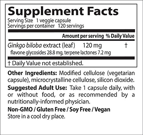Doctor's Best Extra Strength Ginkgo, Non-GMO, Gluten Free, Vegan, Soy Free, Promotes Mental Function and Memory, 120 mg, 120 Count (Pack of 1) - NewNest Australia