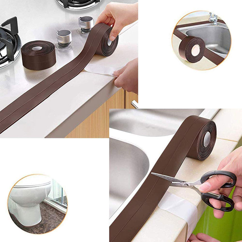 2 Pack Caulk Strip Sealing Strip PE Self Adhesive Waterproof Tape for Bathtub Bathroom Shower Toilet Kitchen and Wall Sealing 11 Ft Length (38 mm, Brown) brown-2 pack - NewNest Australia