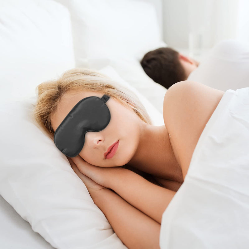 ALLY-MAGIC Silk Sleep Mask for Women Men Adjustable Eye Mask for Sleeping with Elastic Strap Both Sides Blackout with Cloth Bag for Travel Yoga Nap Meditation Y4-SMZGYZ(Black) Black - NewNest Australia