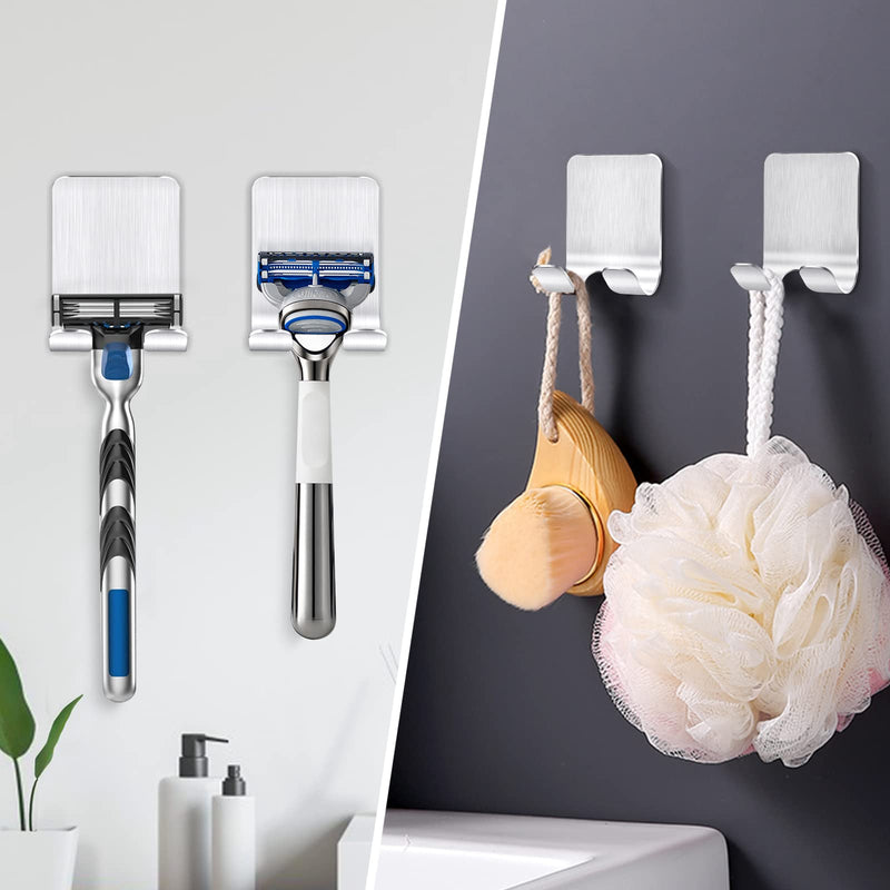 Bolatus Pack of 2 razor holder shower, hooks, self-adhesive razor holder, shower, stainless steel adhesive hooks, towel hooks without drilling, bathroom hooks, wall hooks, silver - NewNest Australia