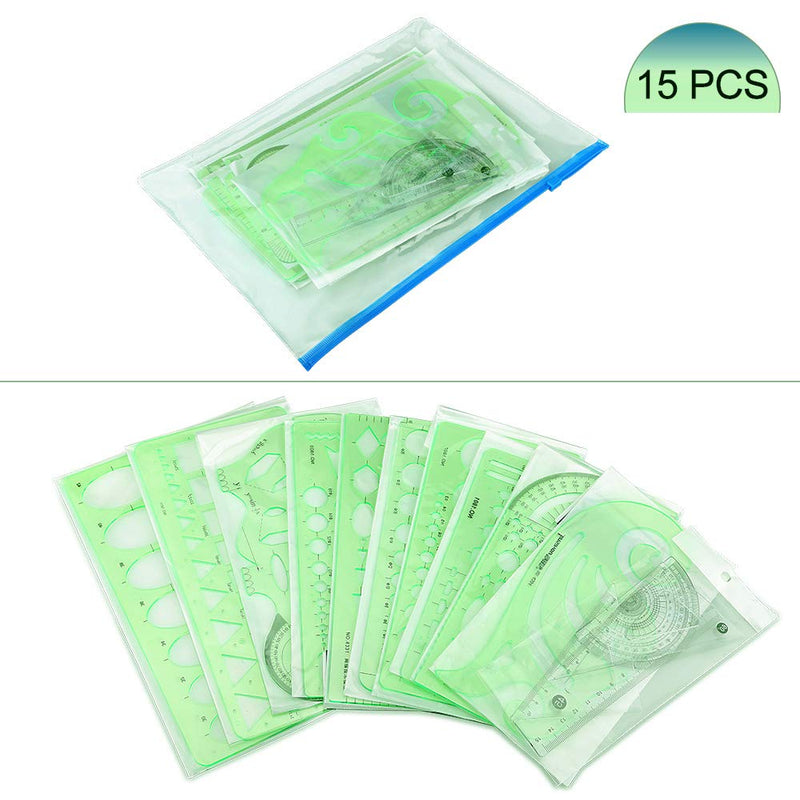 Geometric Drawings Templates Measuring Geometry Rulers 15 Pcs with 1 Pack File Bag for Design School Studying Office Building - NewNest Australia