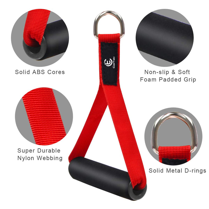 COITEK 2 Pair Resistance Band Handles Grips Fitness Strap Wide Design Heavy Duty Cable Handles with Solid ABS Cores, Durable Carabiners with Heavy Gauge Welded D-Rings (Red) - NewNest Australia