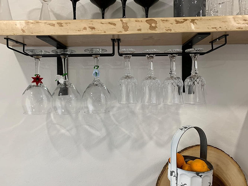 RedDreamer 14-Inch Black Wine Glass Rack, Under Cabinet Wine Glass Holder Stainless Steel Stemware Rack - Hanging Stemware Holder for Cabinet Kitchen Bar, Set of 2 - NewNest Australia