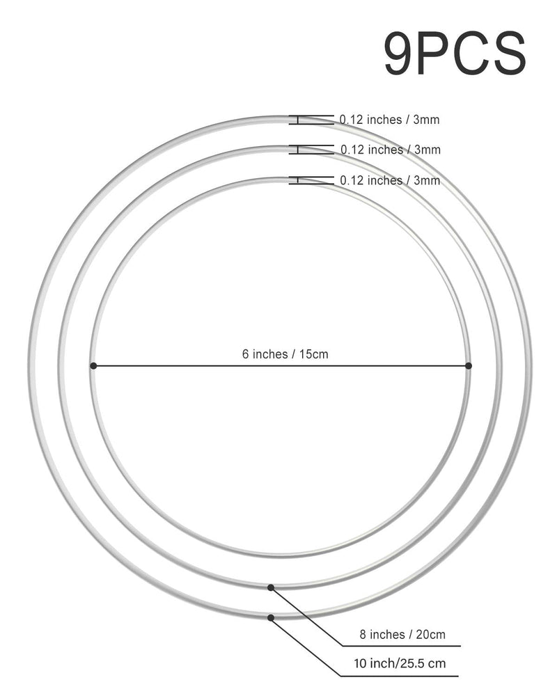 Sntieecr 9 PCS 3 Sizes Metal Floral Hoop Wreath Macrame Silver Hoop Rings for DIY Floral Macrame Hoop, Wedding Wreath Decor, Dream Catcher and Macrame Wall Hanging Crafts (6 / 8 / 10 inch) - NewNest Australia