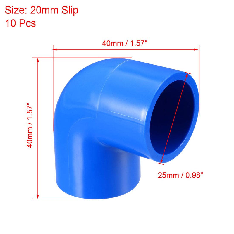 uxcell 20mm Slip 90 Degree PVC Pipe Fitting Elbow Coupling Adapter Blue 10 Pcs - NewNest Australia