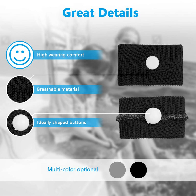 Acwoo Acupressure Bracelet, 2 Pairs Acupressure Band, Anti-Nausea Wristbands For Adults And Children, Acupressure Bracelets For Pregnancy Nausea, Sea Sickness, Travel Nausea (Black + Silver Grey) - NewNest Australia