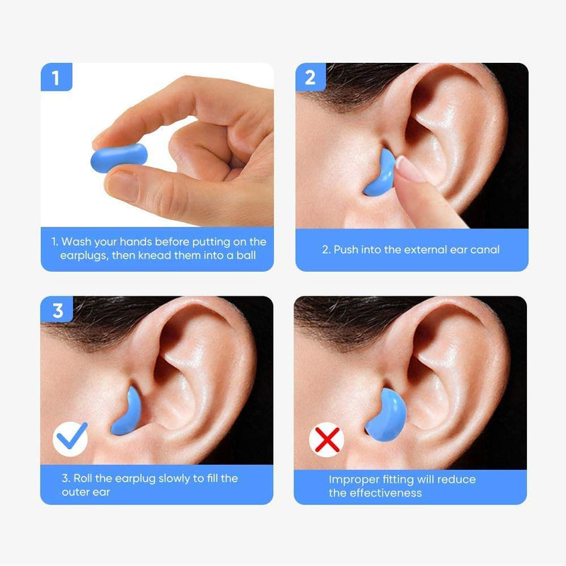 3 Pairs Silicone Earplugs Noise Cancelling Ear Plugs Soft Reusable Sleeping Ear Plugs , Great for Travel, Concerts,Work,Studying,EarPlugs for Sleeping, Shooting, Airplanes, Concerts, Mowing(Blue) - NewNest Australia