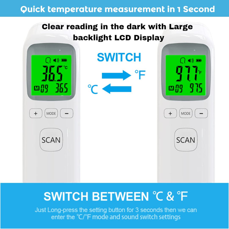 Spinegear Forehead Thermometer for Home use UK CE Approved Medical Non Contact 3 in 1 Ear Body Temperature Food & Room Contactless Digital Infrared Thermometer for baby Adult Large LCD Display - NewNest Australia