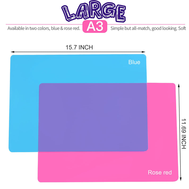 LEOBRO 2 Pack 15.7" x 11.7" Large Silicone Sheet for Crafts Jewelry Casting Mould Mat, Nonstick Silicone Craft Mat, Placemat, Playdoh Mat, Silicone Mats for Epoxy Resin, Polymer Clay, Blue & Rose Red - NewNest Australia