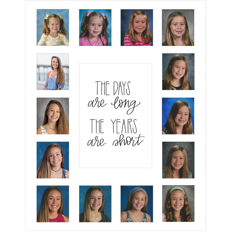 NewNest Australia - School Days Picture Mat with Multiple Openings–School Years Photo Collage–The Days Are Long Picture Mat Only-No Frame -1 Pre-School & Kindergarten to 12th Grade (15 Photos, 1 Pre School - 12th, White) 15 Photos, 1 Pre School - 12th 