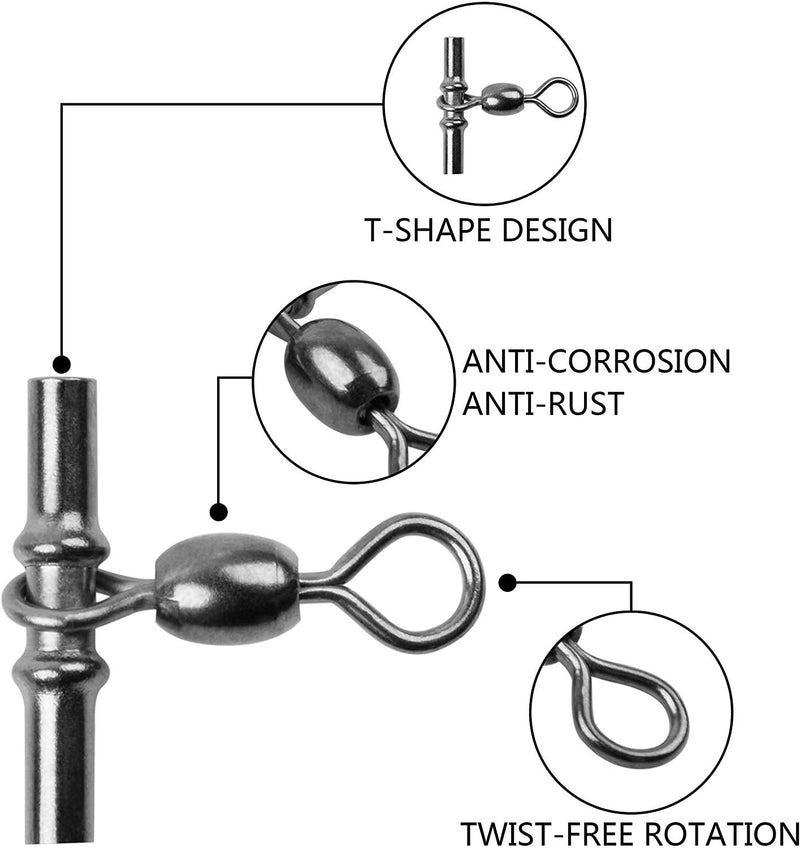 AGOOL Fishing Sleeves Swivels 3 Way Cross Line Swivels T Shape Crimp Swivels Crane Swivel Heavy Duty Brass Triple Swivels for Deep Drop Rigs Salwater Fishing Tackle Accessories - NewNest Australia