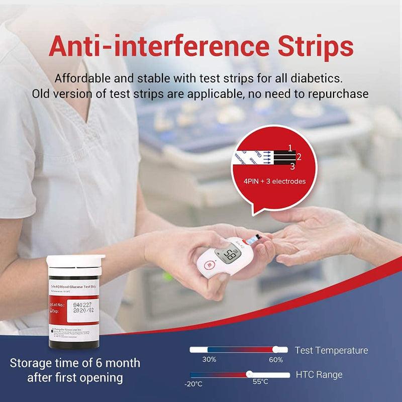 sinocare Blood Sugar Monitor, Diabetes Testing Kit with Voice Reminder and Light Warning Blood Glucose Monitor with Test Strips x 50 and Lancets x 50 & Case, Safe AQ Voice Glucometer -in mmol/L Test Kit - Voice - NewNest Australia