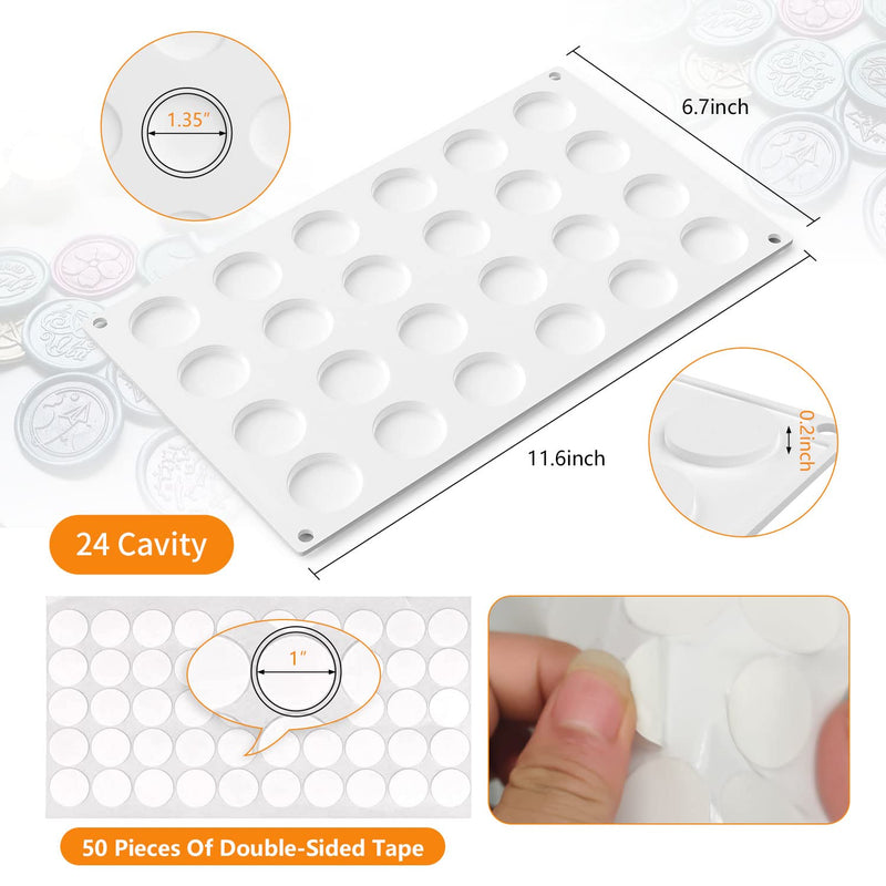 Silicone Mat Pad for Wax Seal Stamp,24 Cavity Wax Sealing Mat Pad with 50 Pcs Removable Double-Sided Adhesive Sticky Dots for DIY Craft Adhesive Waxing Sealing Wax Seal Stamp Stickers - NewNest Australia