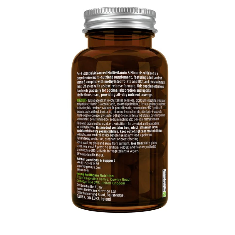 Bioactive multivitamin & mineral complex with extra iron, folic acid as folate, zinc, selenium & vitamin D3, ideal for women, vegan, 60 tablets, from Igennus - NewNest Australia