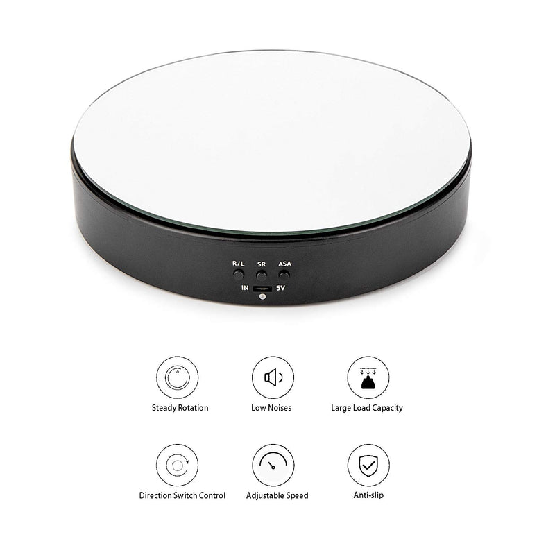 NewNest Australia - Leadleds Motorized Rotating Display Stand Turn Table, 7.7" Black Mirror Rotation Speed and Angle Adjustable for Photography, Video, Product Display 