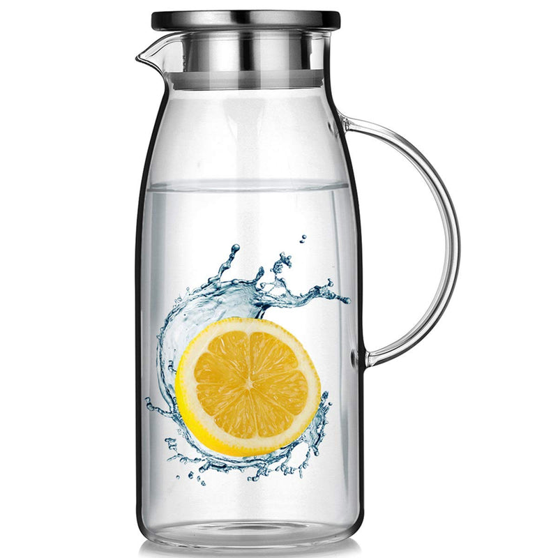 Artcome 60 Ounces Glass Iced Tea Pitcher with Stainless Steel Strainer Lid, Hot/Cold Water Jug, Juice Beverage Carafe - NewNest Australia