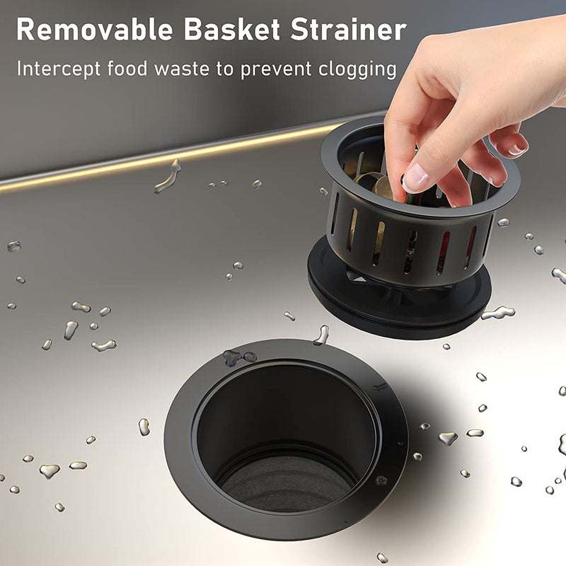 Kitchen Extended Sink Flange with Basket Strainer and Drain Stopper for Garbage Disposal Fit 3-1/2 Inch Standard Sink Drain Hole, Replacement for Deep Sink Flanges,Black Black flange basket strainer - NewNest Australia