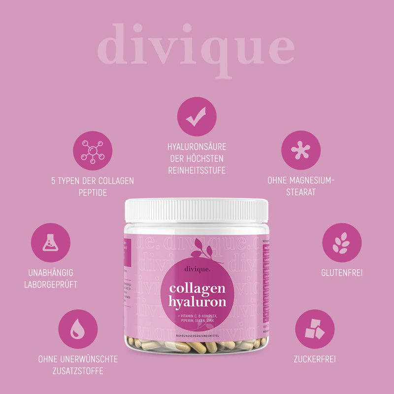 Divique Collagen Capsules High Dose Pack Of 270 - Collagen Complex Type 1, 2, 3, 5, 10 - Hyaluronic Acid Collagen Capsules With Hyaluron, Vitamin C, Biotin, Selenium, Zinc - 1500Mg Collagen - NewNest Australia