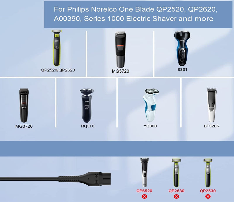 for Philips One Blade Charger Cable, Oneblade QP2520 A00390 USB Shaver Charging Cord Fit for Philips QP2620, MG5720, MG5730, MG3720, MG3722, QG3320, RQ Series, Series 1000 - NewNest Australia