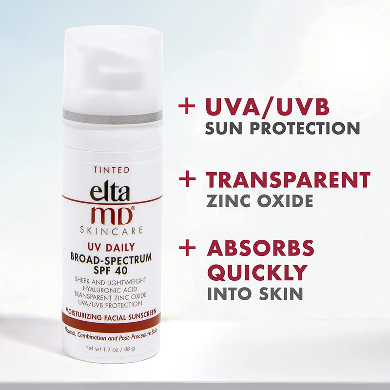 EltaMD UV Daily Moisturizer with SPF Tinted Face Sunscreen with Hyaluronic Acid, Broad Spectrum SPF 40 Face Sunscreen Moisturizer, Non greasy, Sheer Lotion, Mineral-Based Sun Protection, 1.7 oz - NewNest Australia