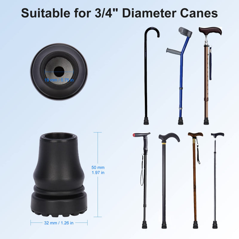 supregear Cane Tip 19 mm, 4 Pack Non-Slip Rubber Replacement Cane Tip for 19 mm Diameter Standard Walking Stick Folding Cane Crutch Accessory, Black - NewNest Australia