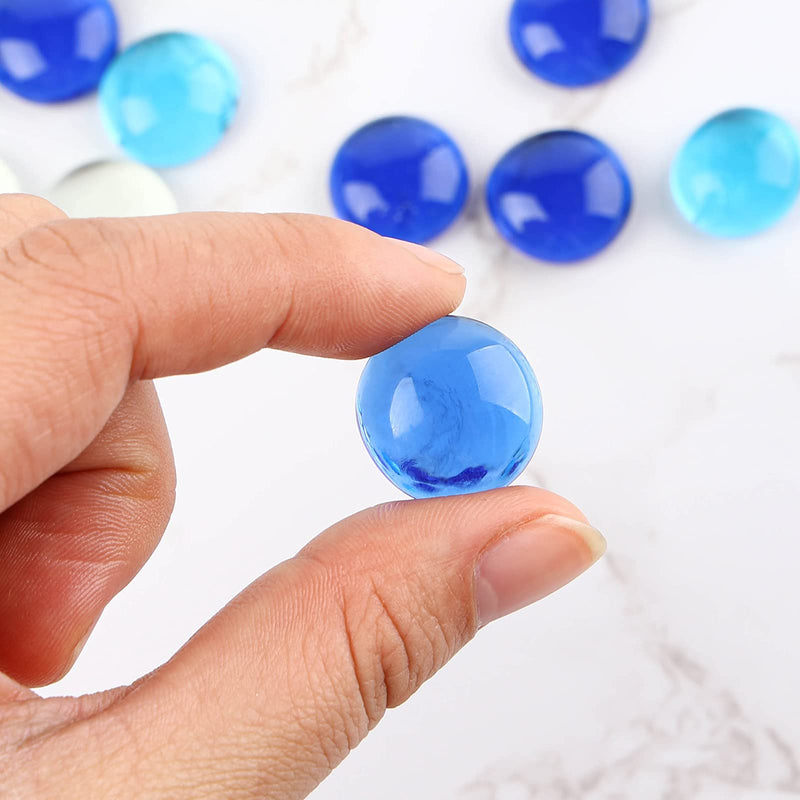 FUTUREPLUSX Flat Glass Marbles 1Lb, 100PCS Fill 0.3L Vol. Premium Blue Mixed Color Flat Gems Aquarium Pebbles Vase Filler Beads Table Scatter Décor Blue and White - NewNest Australia