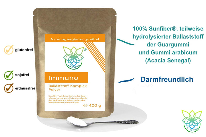 Vitaragna Sunfiber Immuno Fiber Complex As Powder From The Guar Plant, Guar Gum And Gum Arabic - For Intestinal Flora And Intestinal Bacteria, 400 G, Low Fodmap - NewNest Australia