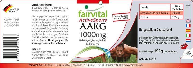 Fairvital | AAKG 1000mg - L-Arginine Alpha-Keto-Glutarate - HIGH DOSE - VEGAN - 120 tablets - NewNest Australia