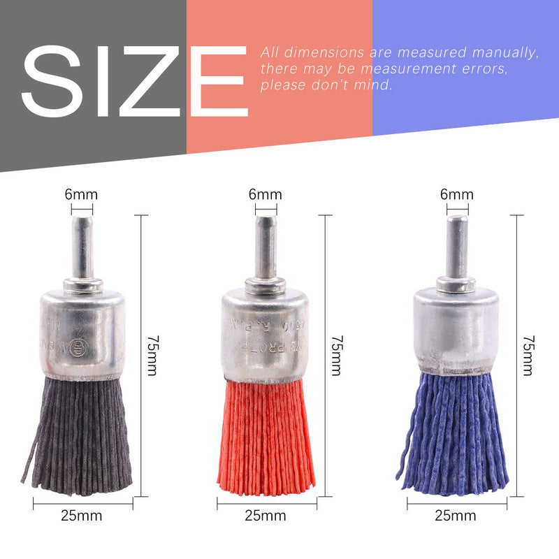 Swpeet 3Pcs 1Inch 25mm Nylon Filament Abrasive Wire Brush End Brush Kit with 1/4 Inch Shank, Include Fine Medium Coarse Grit Perfect for Removal of Rust/Corrosion/Paint - Reduced Wire Breakage Wire End Brush - NewNest Australia