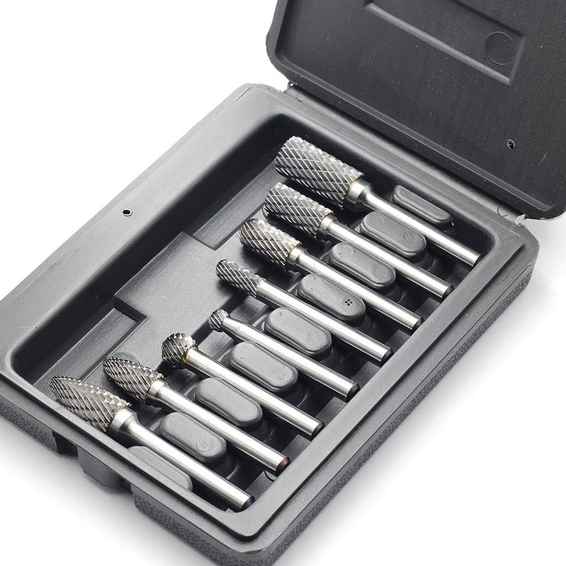 YUFUTOL Carbide Burr Set with 1/4''(6.35mm) Shank 8pcs Double Cut Solid Carbide Rotary Burr Set for Die Grinder Drill, Metal Wood Carving, Engraving,Polishing,Drilling - NewNest Australia